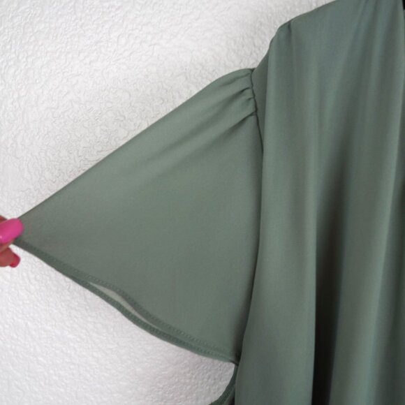Baltic Born Sage Green Faux Wrap Maxi Dress‎ 2X Flutter Sleeve Lined - Picture 8 of 16